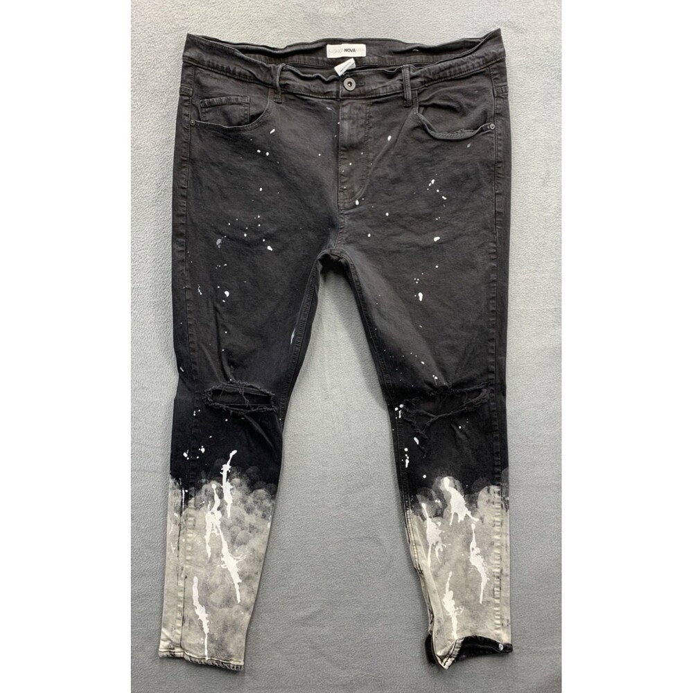 Fashion Nova Men Denim Jeans Men's Size 40 Black Paint Splatter Ankle Zip
